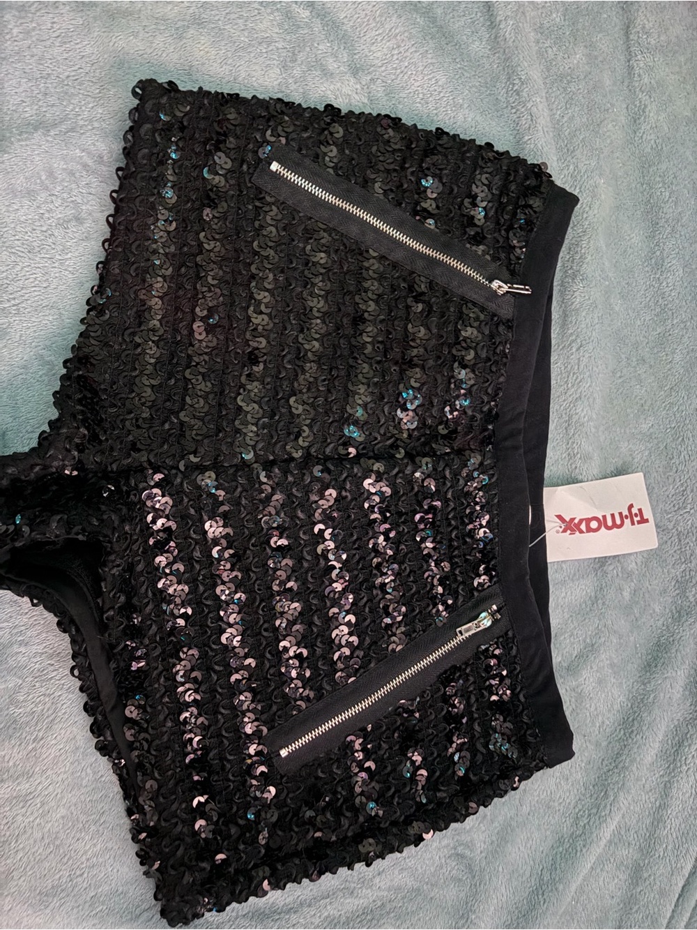 Sans Souci Black Sequin Women's Shorts with Zipper Detail